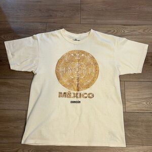 Cancún Mexico Graphic T-Shirt Aztec Calendar Tourist Tee Size L
